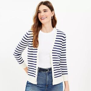 LOFT Striped V Neck 3/4 Sleeve Cardigan